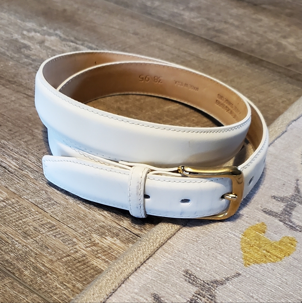 White Cashmere Cowhide/Leather Belt with Gold Buckle⚜️🖤⚜️🤍USA/38